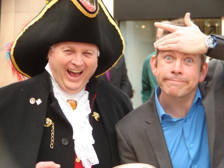 Chelmsford City Crier Richard Palmer with Lee Evans look alike Lee Doran from inspired